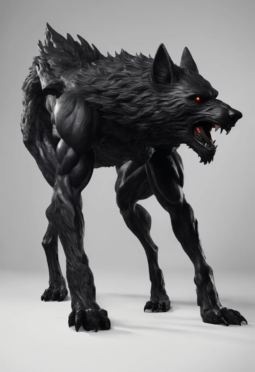 character design, 3d model, werewolf, Best quality, A high resolution, super realistic, realistic fur, character model, full length, naked, Genitals, penis sheath, fluffy shell, tip of penis, Balls, beard, black fur, muscular, smiling