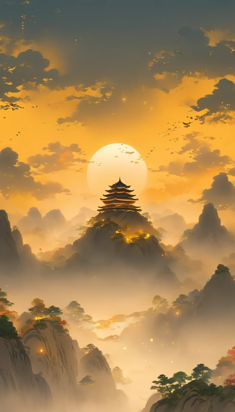 unmanned , outdoors , night , dream ,( dense fog :1.4), circular moon , mountain , river , the golden bough , sky , gold decoration ,
( minimalism :1.4), chinese classical art , yellow long upper shan , movie poster , a minimalist background ,3D, clean screen ,
Best quality , perfect lighting , Masterpiece , Official art ,8k, wallpar
huge filesize , huge file size , super Detailed , oc renderer ,
symmetrical shopping ,