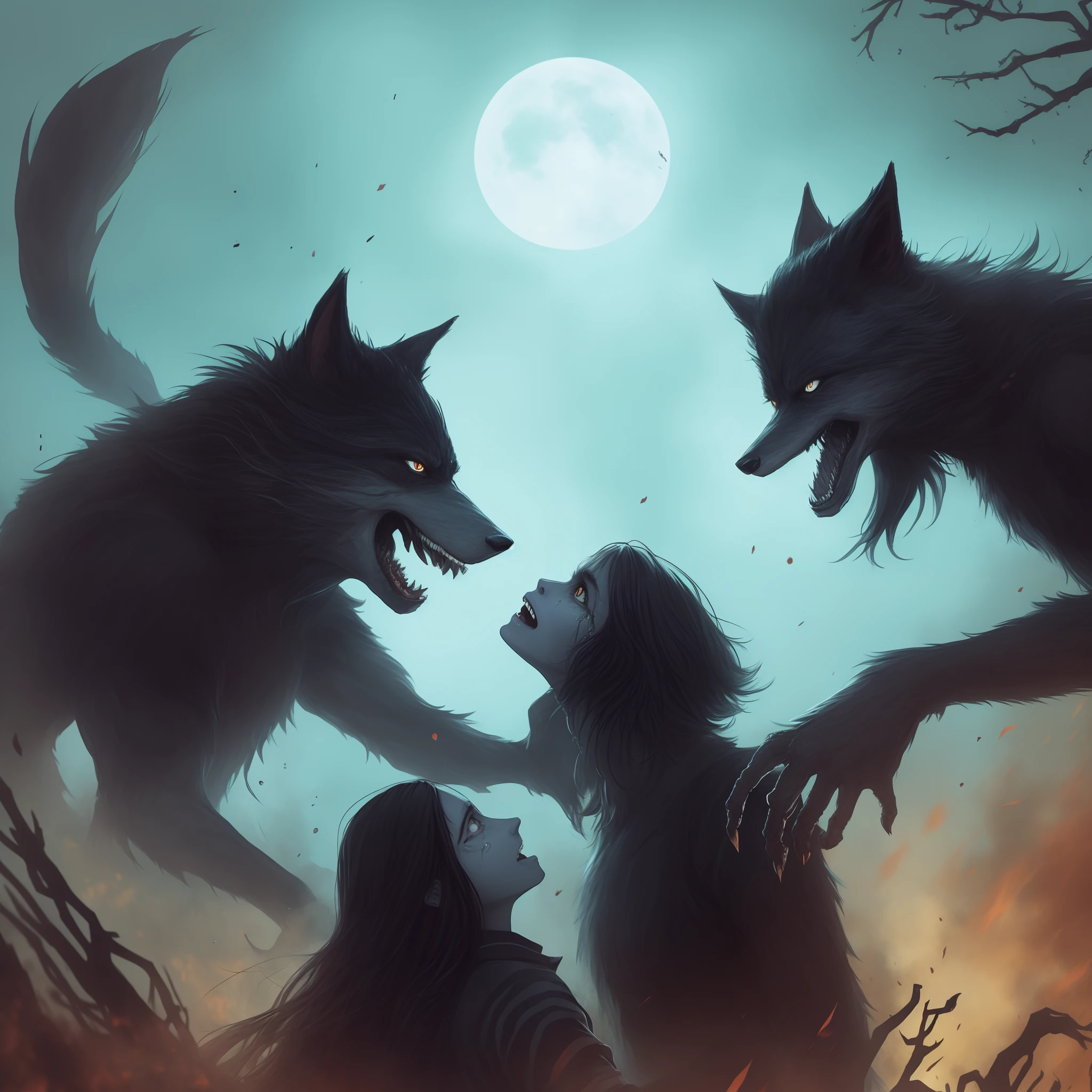 A werewolf tears a girl apart