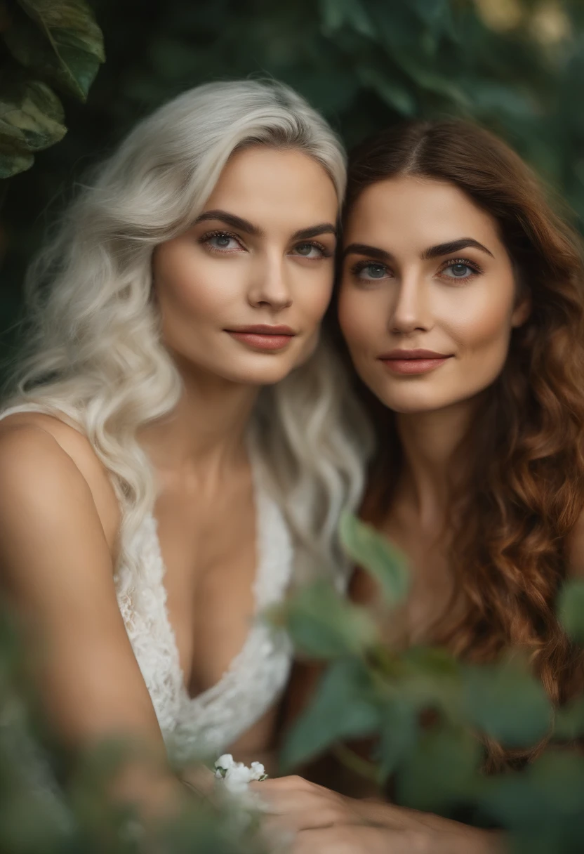 personagem de livro cabelo loiro claro, liso e curto, tem 2 amigas, sentadas no jardim e boca sorrindo, a pele clara, olhos castanhos, 30 anos
