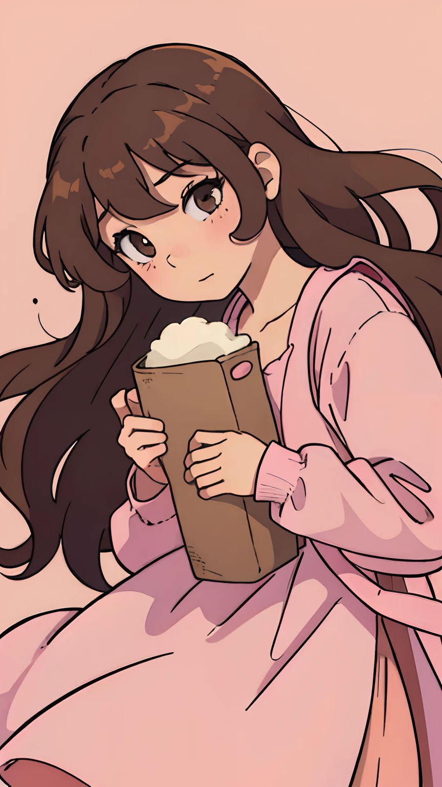 Boy with long brown hair and pink dress