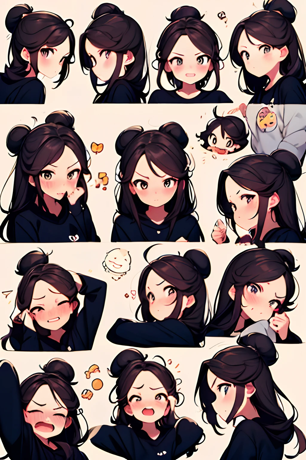 Cute girl avatar,Emoji pack, We look forward to your participation in Dconrt NyTwotoosersesoteos ,(9 emojis,emoj (beret) gauges,Align arrangement),9 poses and expressions (grieves,astonishment,having fun,exhilarated,big laughter,Tender angry,doubt,Touch your head,Sell moe,wait) ,Anthropomorphic style,Disney style,Black stroke,differentemotions,9 poses and expressions,8K