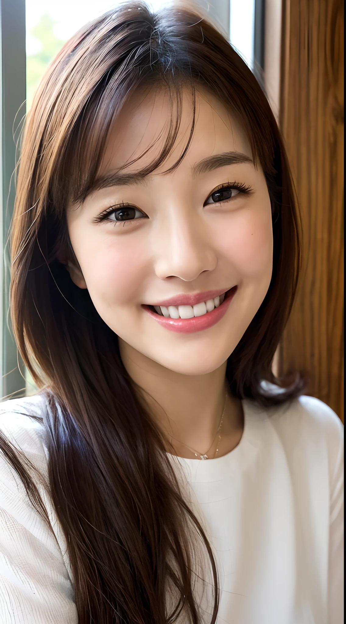 there is a woman that is smiling and looking out of a window, cute korean actress, lalisa manobal, sakimichan, sun yunjoo, coy smile, with bangs, joyful smirk, inspired by Kim Jeong-hui, shy smile, wan adorable korean face, bae suzy, lee ji-eun, lee ji - eun