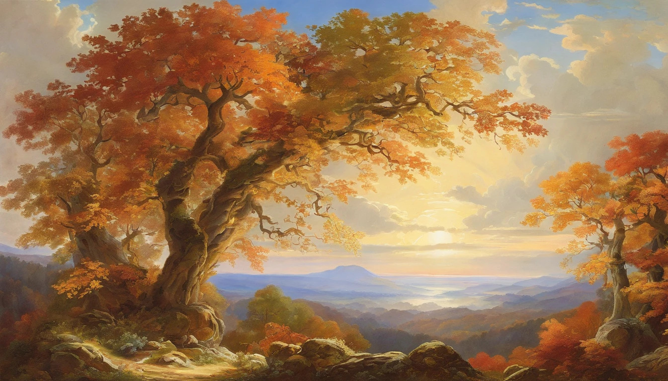 autumn woodland scene overlooking hills, great skyscape, Asher Brown Durand