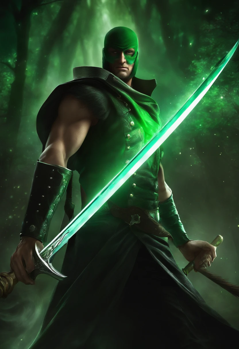 Cosmic Fallen Angel con cara roronoa Zoro de one piece de una sola pieza,tres espadas, pelo verde, Ojo claros y brillantes, biomech, misterioso, horripilante, pesadilla, colores muy brillantes, light particles, con luz brillante, Mshiff, Arte de papel pintado, Fondo de pantalla UHD