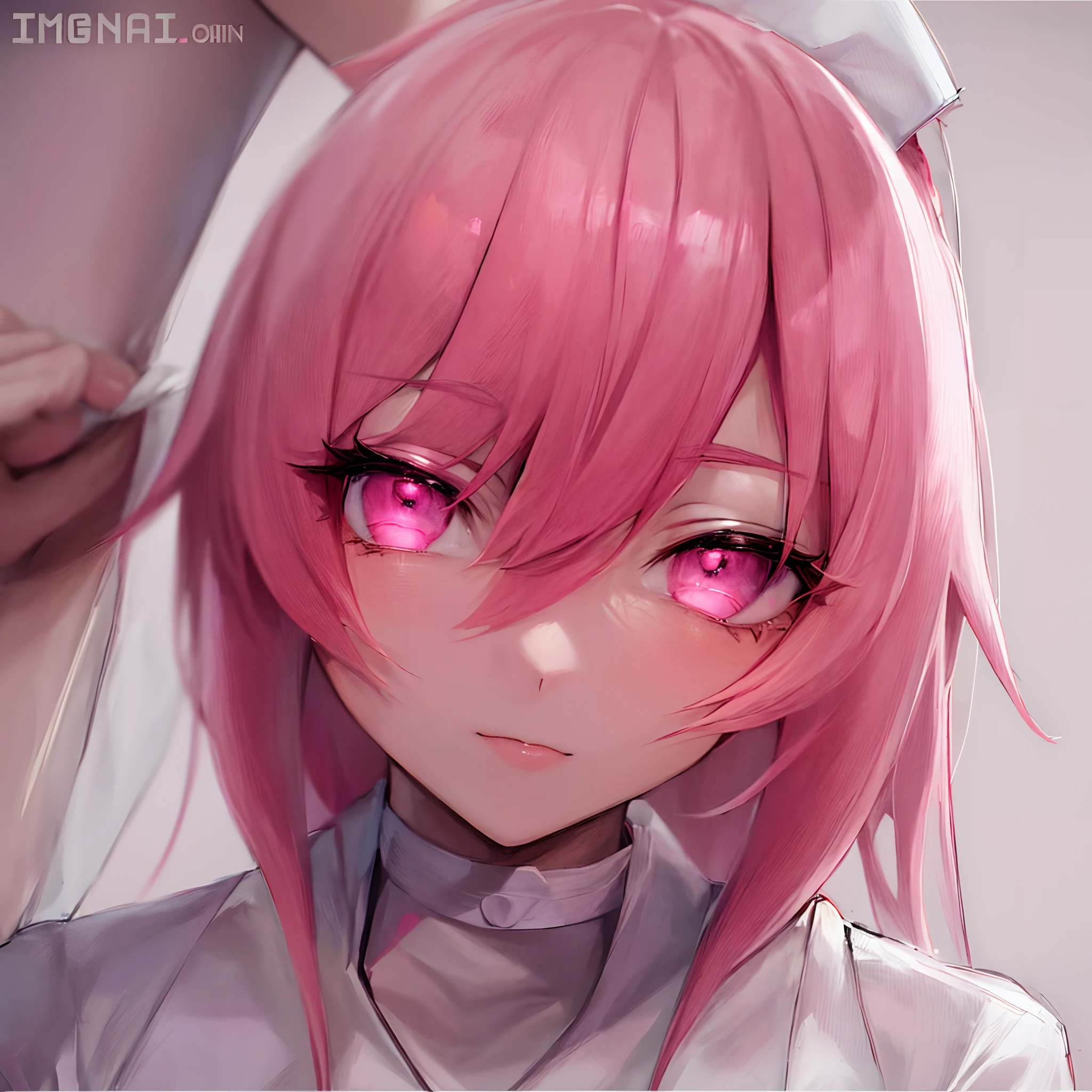 ((Best quality)), anime girl with pink hair and a white shirt, nurse