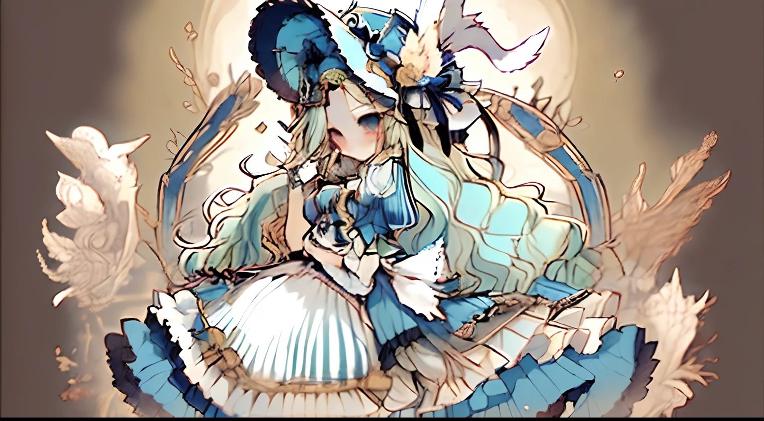 Loli Dragon, anime, cabelo azul, Quetzalcoatl, aurora boreal, noite, lua laranja