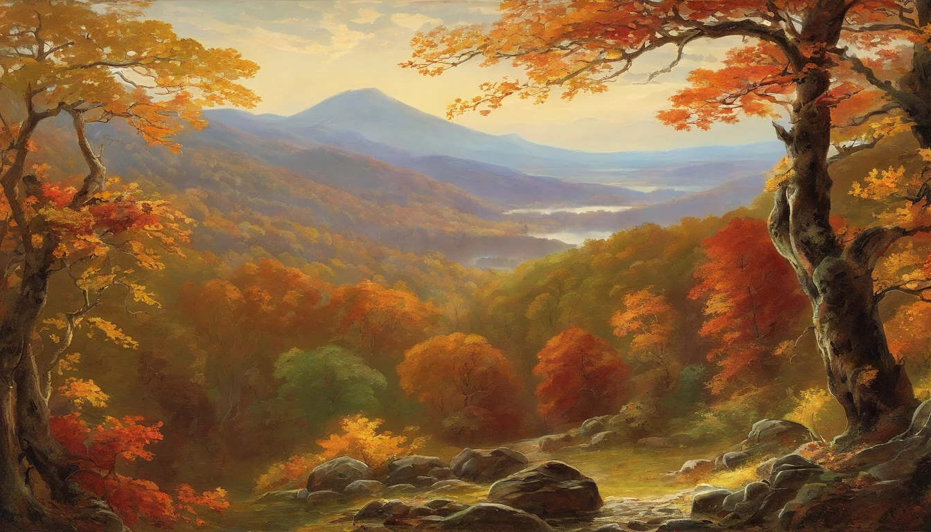 autumn woodland scene overlooking hills, great skyscape, Asher Brown Durand --no frames, canvas