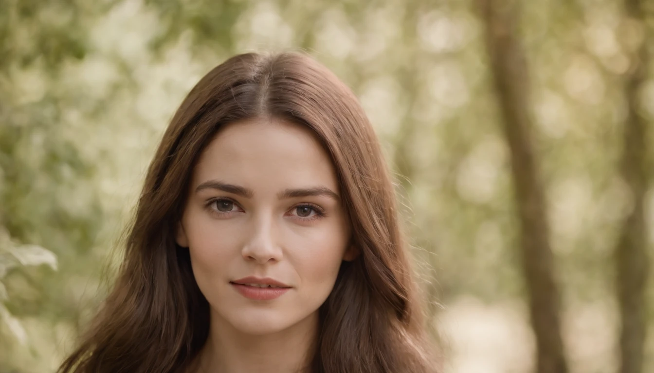 A woman with a thin face and an expression of joy with long, brown hair, junto com seu filho de 1 ano. The clothes are from the time of Christ