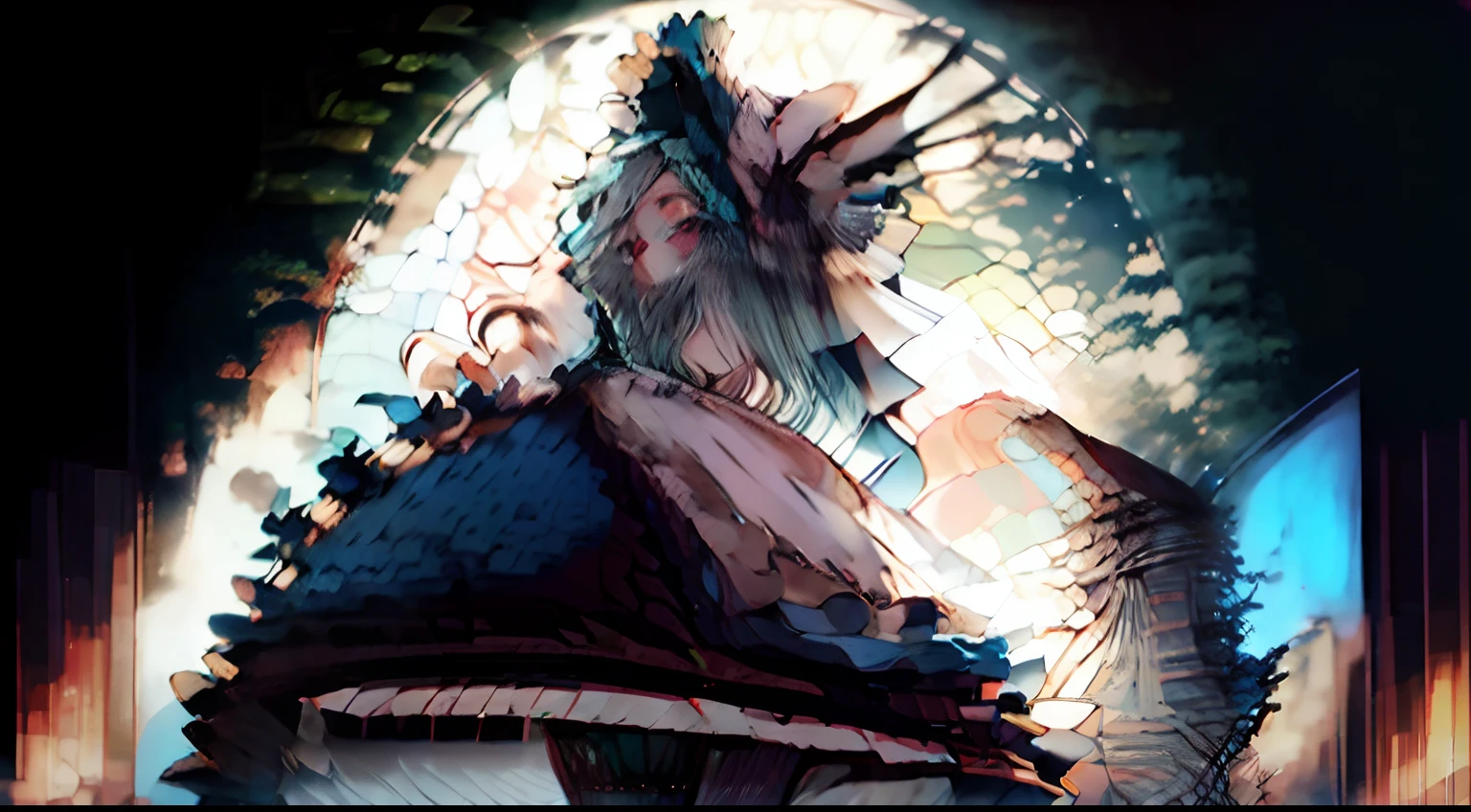 Dragon, anime, cabelo azul, Quetzalcoatl, aurora boreal, noite, lua laranja