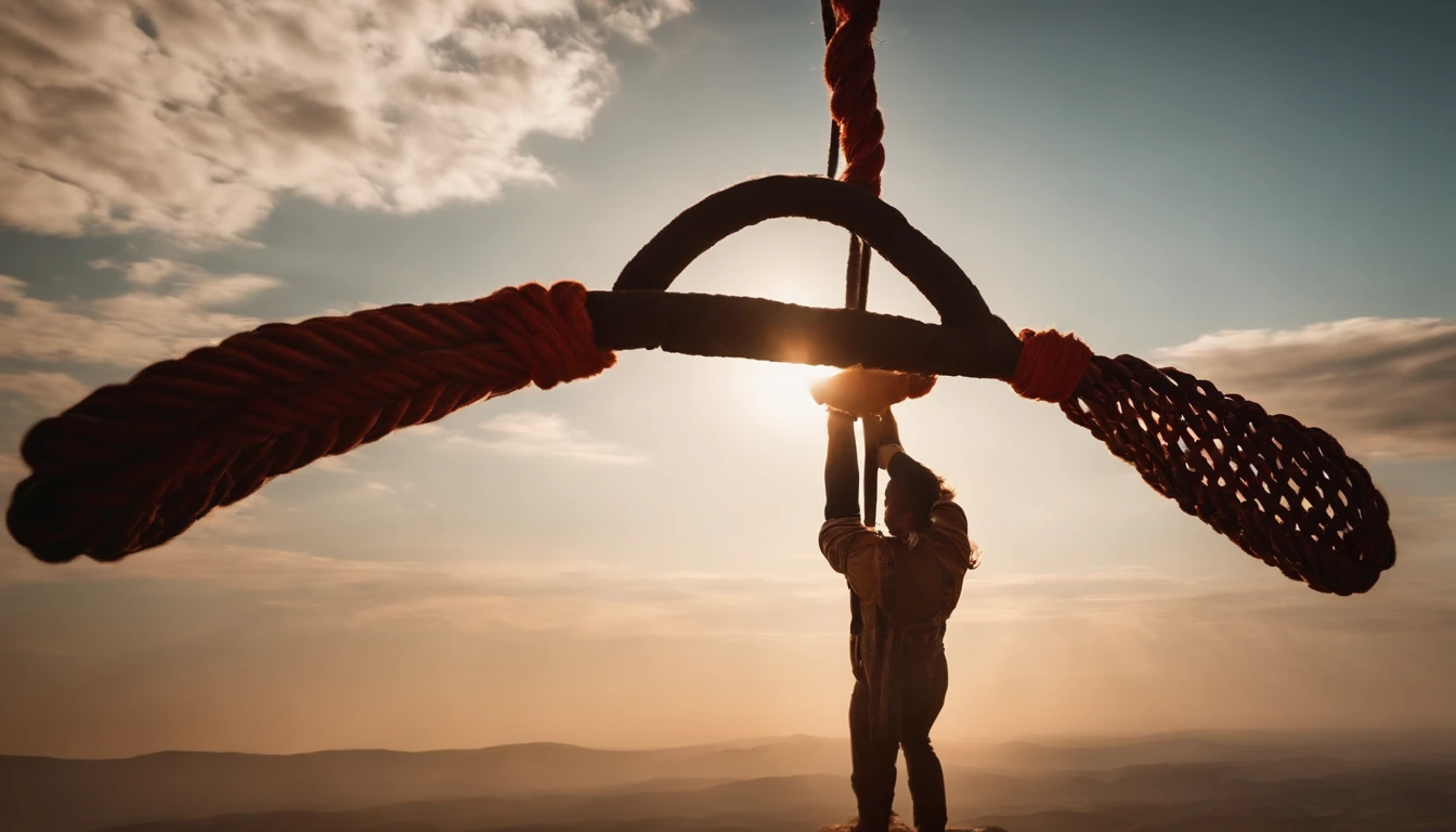 homem se equilibrando em uma corda fina
