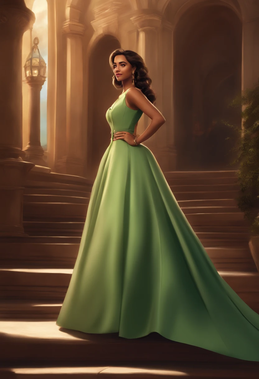 Green Dress Flower Cleanser,Sense of atmosphere, best qualtiy,tmasterpiece,1girll,30-years old,Green dress,Daytime Church,full body Esbian, Green gloves,masculine short hair,big breasts beautiful,looking at viewert,ssmile,Green Bridal Veil,Green Long Grove,Satin green long gloves, lipsticks, Pearl Necklace、Green gloves,emerald tiara, Thumbs up, Looking ahead from the camera, Detailed five-finger depiction