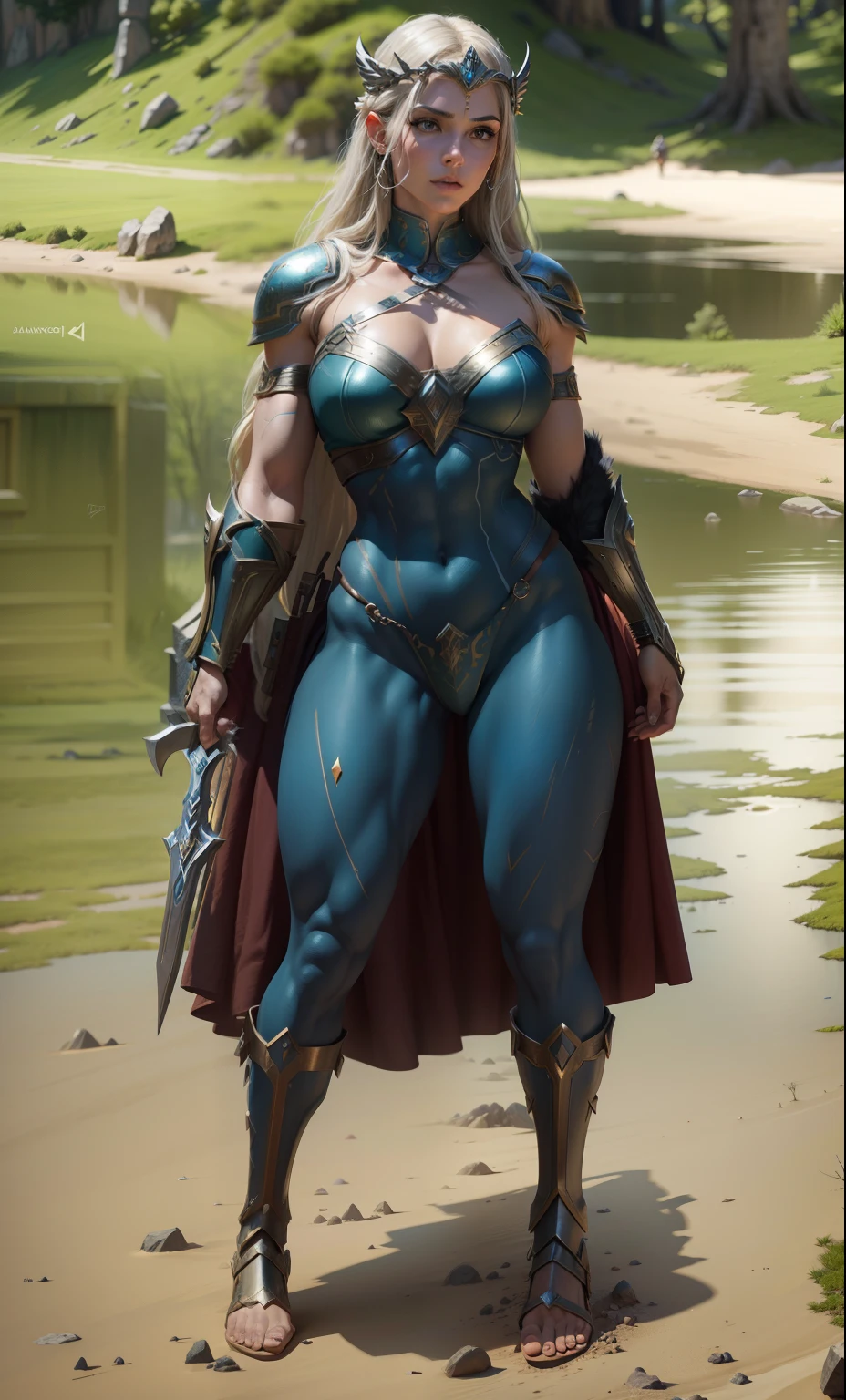 Asgard，valkyrie，Senhora Cavaleiro，Anatomia correta，epic fantasy digital art，tmasterpiece，8k，high-definition resolution，desenho detalhado，Qulidade Superior，, Epic composition, músculous body