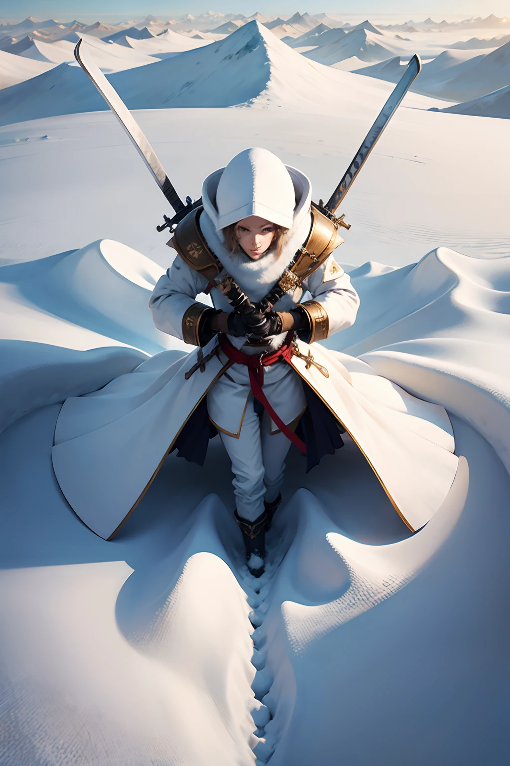 A snow drift with two swords, in the shape of an X.