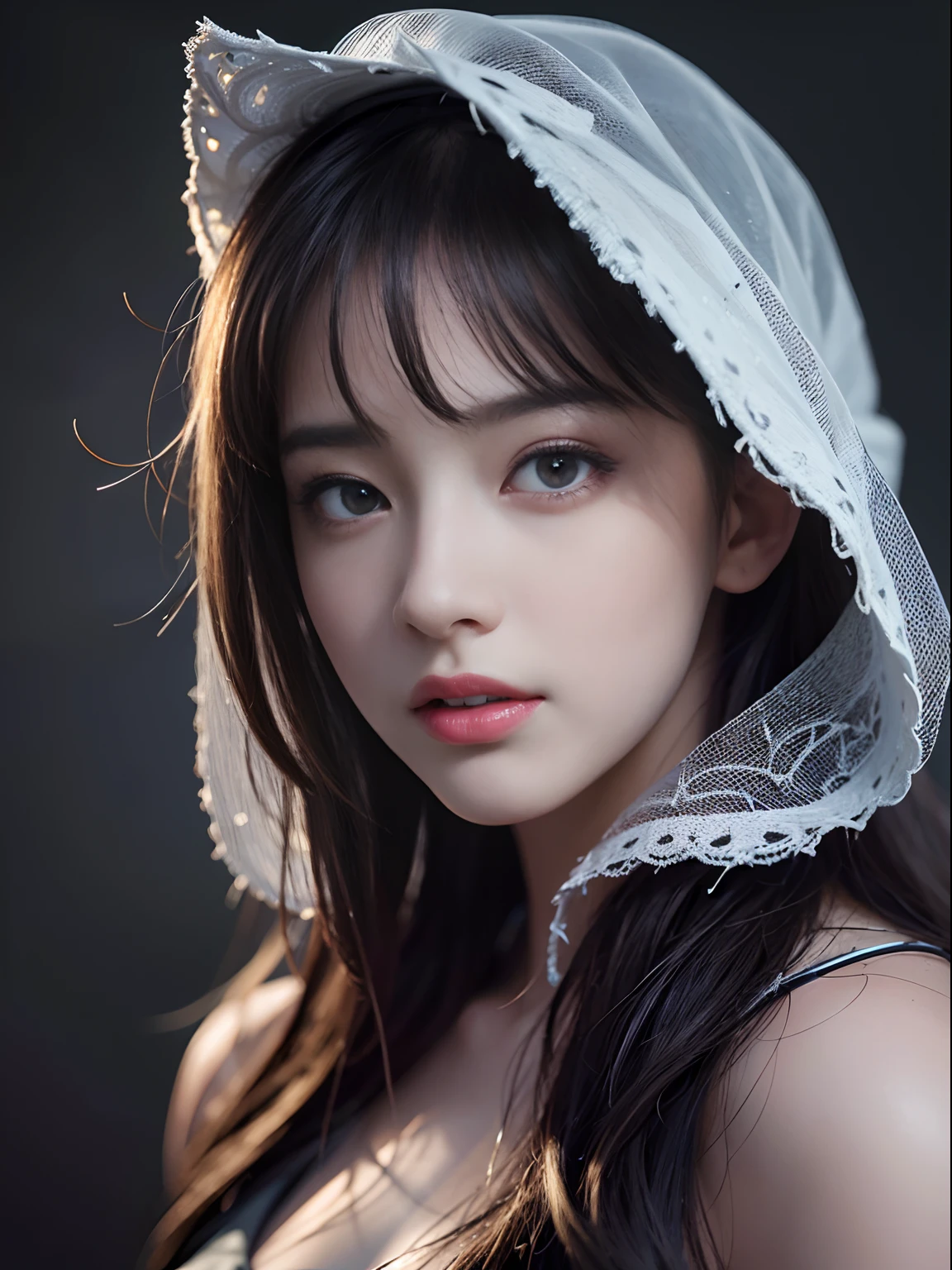 Best quality, masterpiece, ultra high res, (photorealistic:1.4), raw photo, 1girl, offshoulder, in the dark, deep shadow, low key, cold light