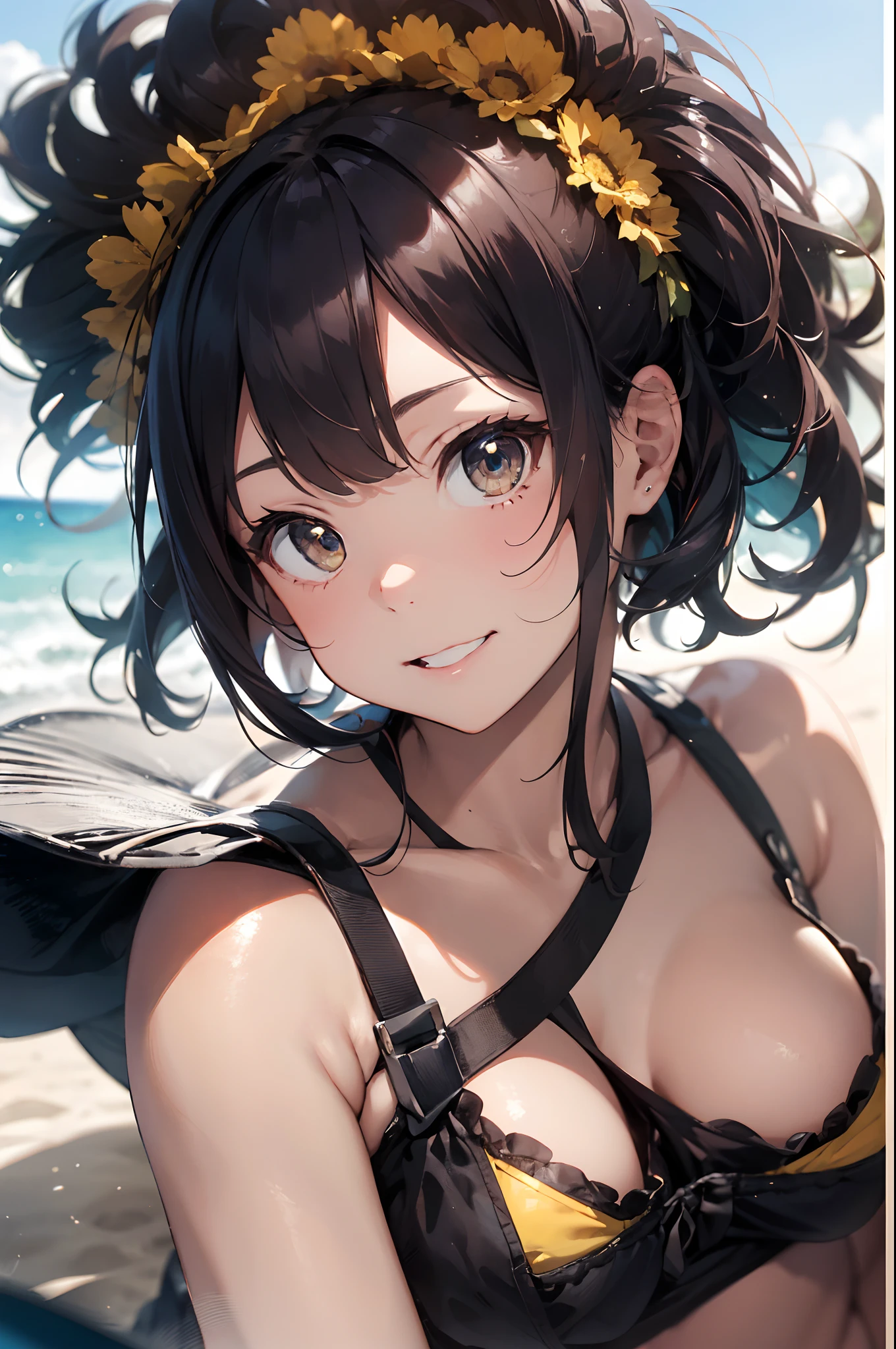 High resolution,
One beautiful young woman,
(soft saturation: 1.3), (fair skin: 1.2),
(ultra-detailed background, detailed background), bokeh,
Portrait of smiling girl breaking. When viewed from the front, the composition is symmetrical.
Look straight at you with serious eyes and break
yellow swimsuit, yellow bikini, middle breast,
outdoor, sea surface, sky, sunshine, summer beach, sand,
strong light, front light,
(ager: 1.3), (Cowboy Shot: 1.2), Break
angle from the front,
Look at the viewer,
Dynamic Pose,
Sitting on the beach
Wakame, wakame, wakame, wakame, wakame, wakame, wakame,