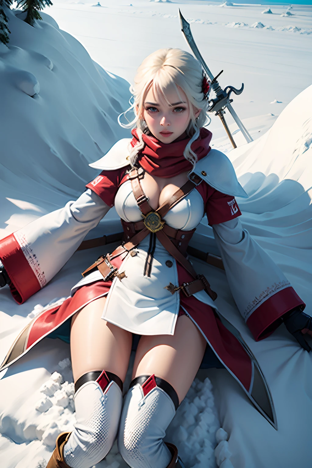 A snow drift with two crossed swords.