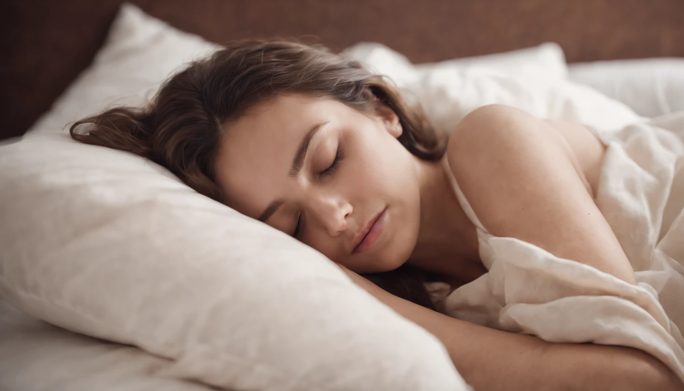 beautiful woman sleeping in the bed with her head on a pillow. body fully covered by the sheets
