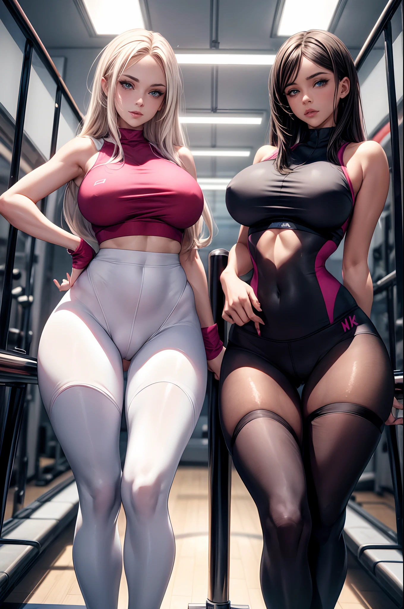 POV: you're looking at lana rhoades and mia malkova BIG ASSES in leggins in the gym, (((skinny))), (((slim thick))), 8k