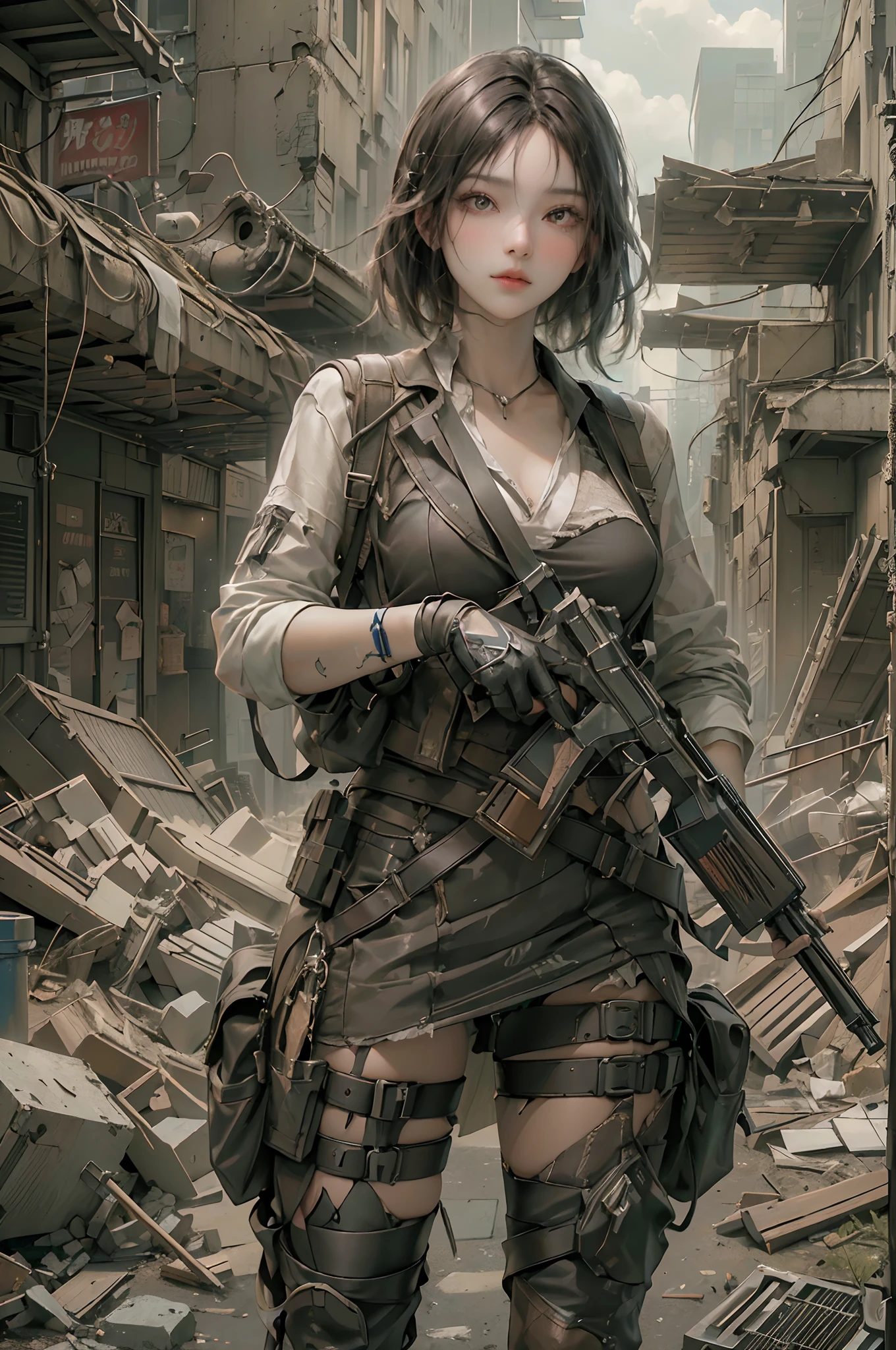 ((top-quality)), (((masterpiece)), (detaileds: 1.4), 3D, Beautiful Cyberpunk Woman Image, bob cuts, Broken black tights, leather clothes, Electromechanical, nffsw(HighDynamicRange), Ray traching, NVIDIA RTX, Hyper-Resolution, Unreal 5, Sub-surface scattering, PBR Texture, Postprocess, Anisotropy Filtering, depth of fields, Maximum sharpness and acutance, Multilayer Texture, Albedo and Highlight Maps, Surface Coloring, Accurate simulation of light-material interactions, perfectly proportions、octane renderings、two tone lighting、Large aperture、Low ISO、White Balance、thirds rule、8K Raw、masterpiece、top-quality、(8k extremely detailed CG unit wallpaper)(top-quality)、(The best illustrations)、(Best Shadows)