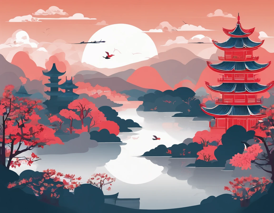 Chinese landscape painting，Skysky，baiyun，rios，Beautiful and exquisite scenic spots