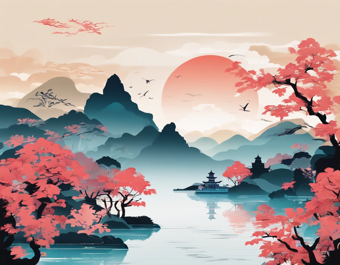 Chinese landscape painting,Skysky,baiyun,rios,Beautiful and exquisite scenic spots