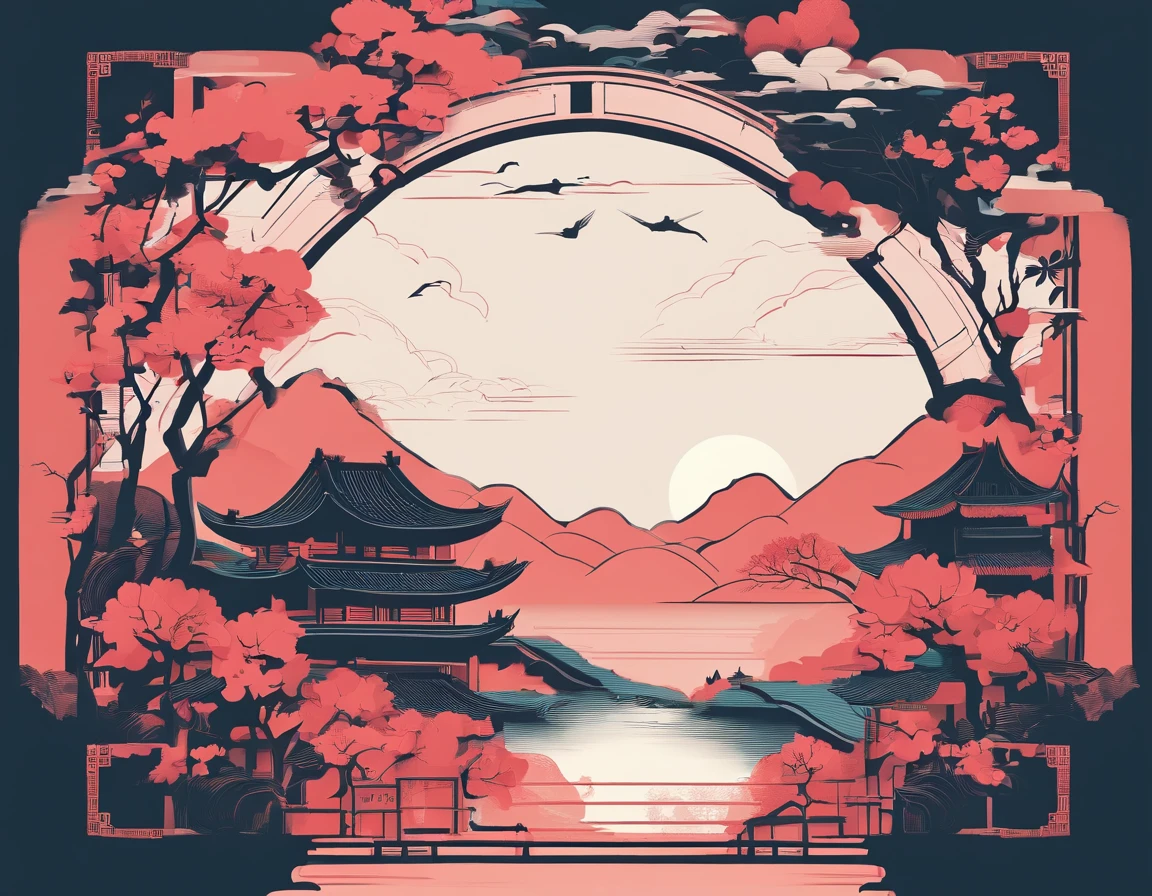 Chinese landscape painting，Skysky，baiyun，rios，Beautiful and exquisite scenic spots