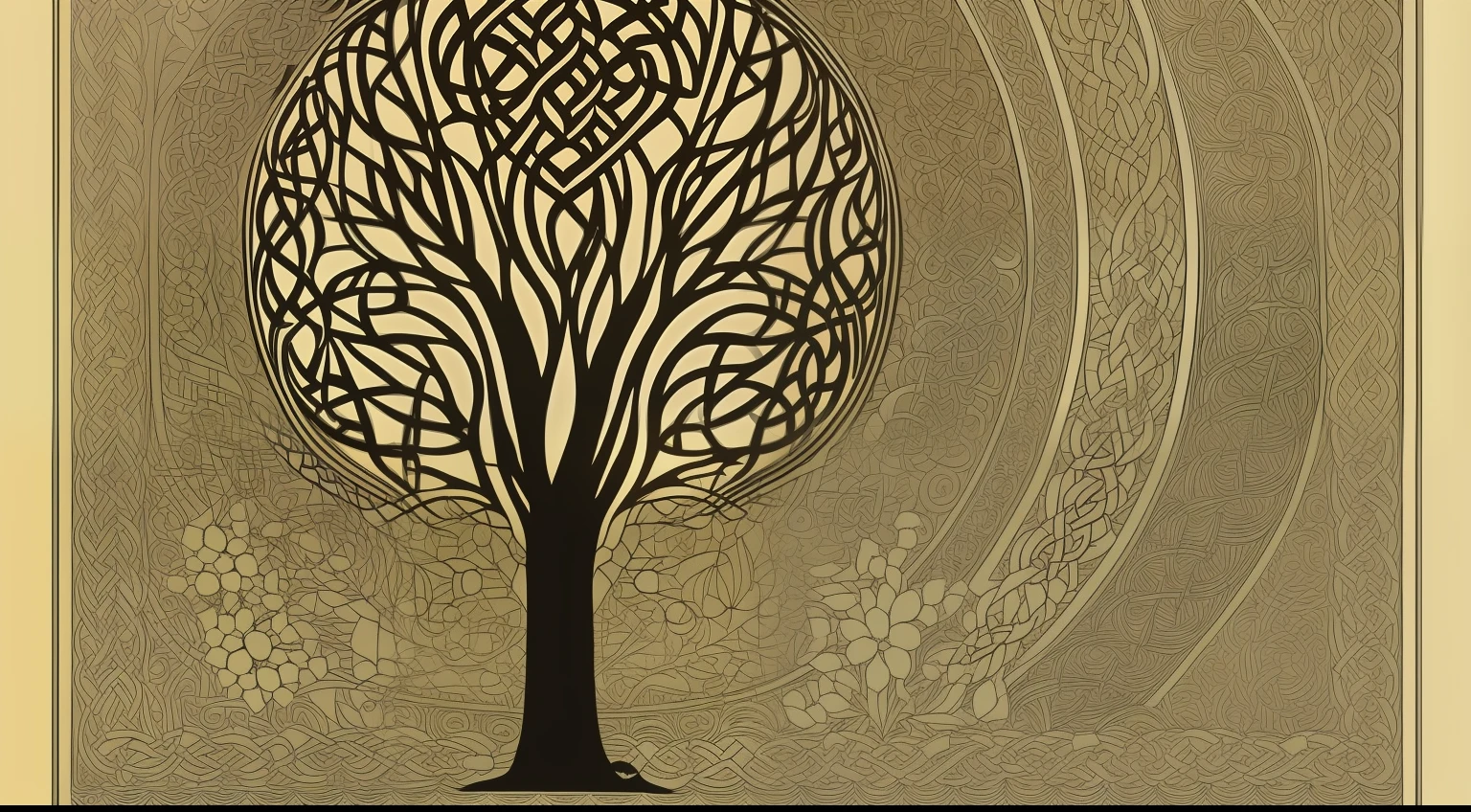 Celtic tree of life with Celtic knots and moon in the background, Estilo de arte celta, Yggdrasil, intrincados projetos arcanos wiccanos, Arte celta, Tree of Life, celtic norse frankish, estilo xilogravura, celtic vegetation, cosmic tree of life, mystical and new age symbolism, norse inspired, Arte de fantasia celta, Designs celtas, Cultura Celta, Shutterstock