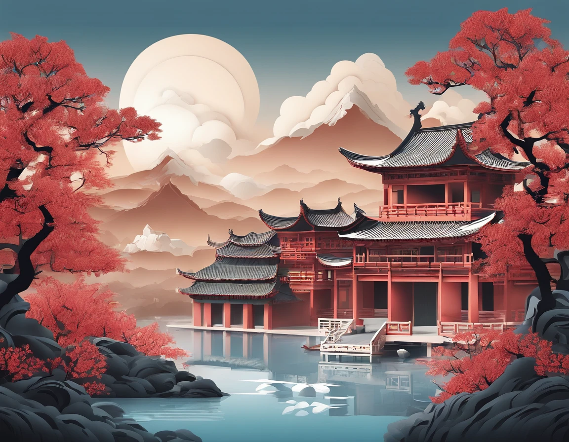 Chinese landscape painting,Skysky,baiyun,rios,Beautiful and exquisite scenic spots