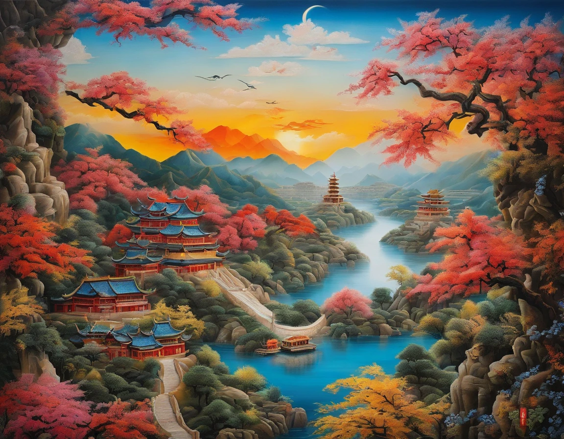 Chinese landscape painting,Skysky,baiyun,rios,Beautiful and exquisite scenic spots