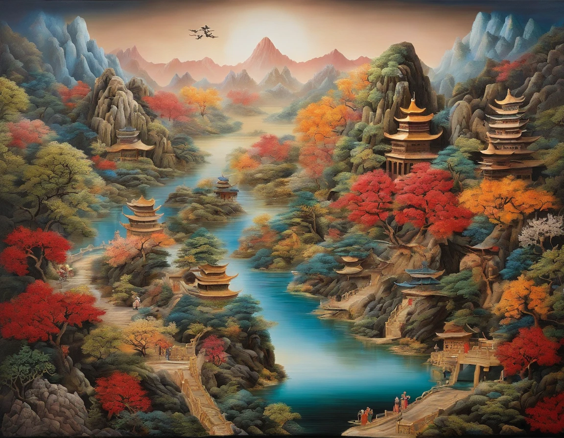 Chinese landscape painting，Skysky，baiyun，rios，Beautiful and exquisite scenic spots