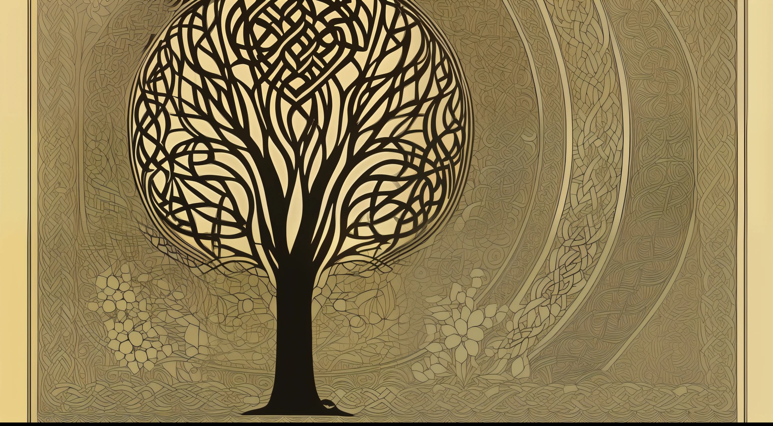 Celtic tree of life with Celtic knots and moon in the background, Estilo de arte celta, Yggdrasil, intrincados projetos arcanos wiccanos, Arte celta, Tree of Life, celtic norse frankish, estilo xilogravura, celtic vegetation, cosmic tree of life, mystical and new age symbolism, norse inspired, Arte de fantasia celta, Designs celtas, Cultura Celta, Shutterstock