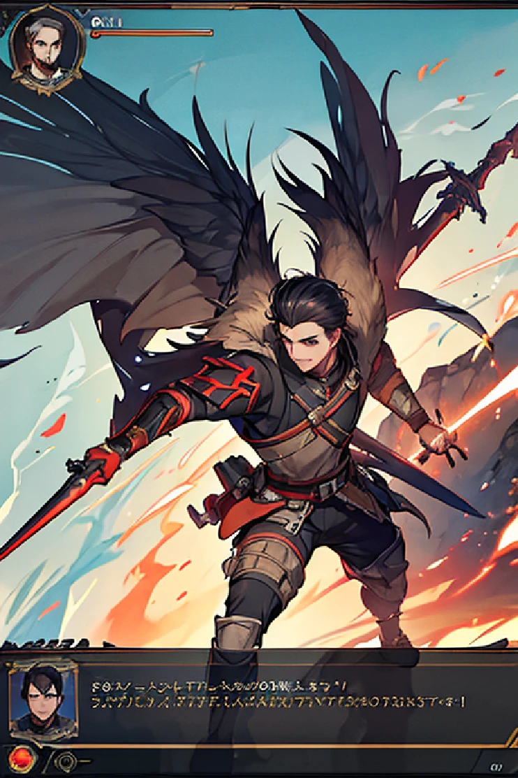 There is a man holding two swords in a video game., New characters, In the style of Apex Legends, Game Overlays, Use halberd decoration, In monster hunter armor, 8 k character details, Before the final selection, Wuzi is full., PC games with UI, Screenshots from the game, Gameplay screenshot with UI, Hybrids from Dynasty Warriror