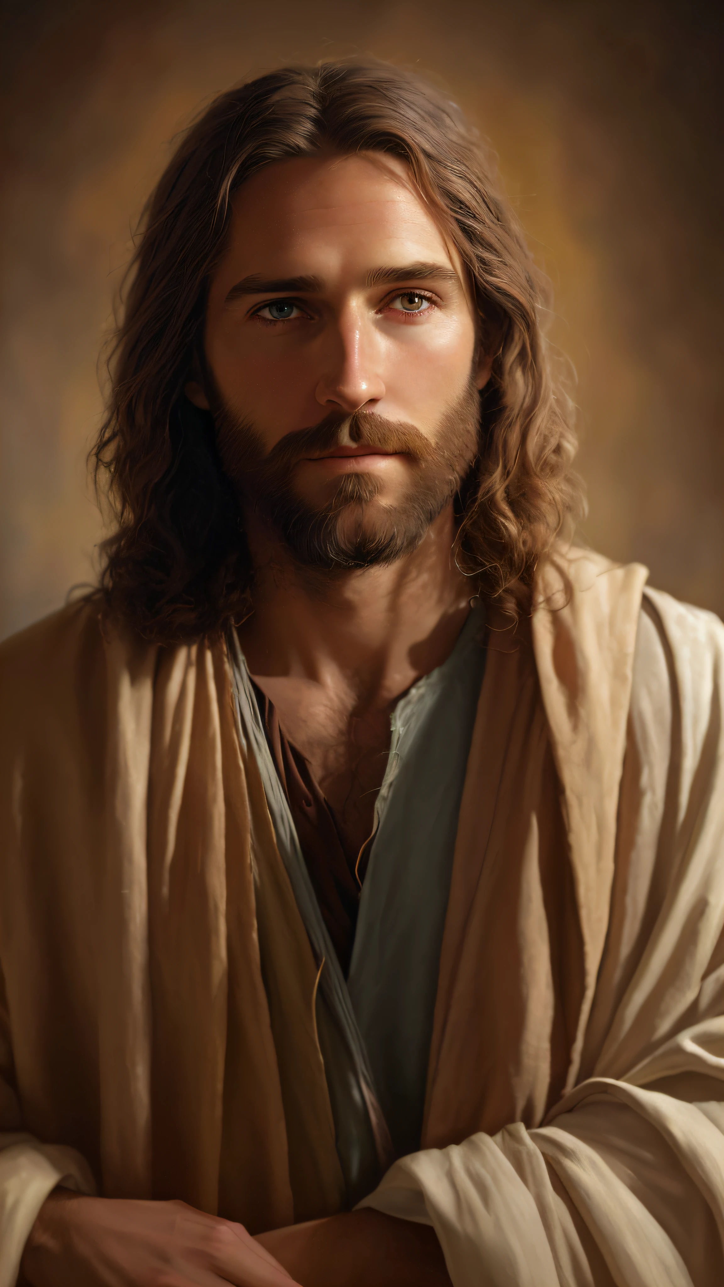 Arafed image of a man with long hair and beard, portrait of Jesus Christ, Jesus Christ, Greg Olsen, Jesus of Nazareth, painted in high resolution, The Lord and Savior, Jon McNaughton, 8K resolution. Oil on canvas, face of Jesus, portrait of religious masterpiece, ultra detail. Digital painting, dressed as Jesus Christ, very beautiful portrait, heavenly background