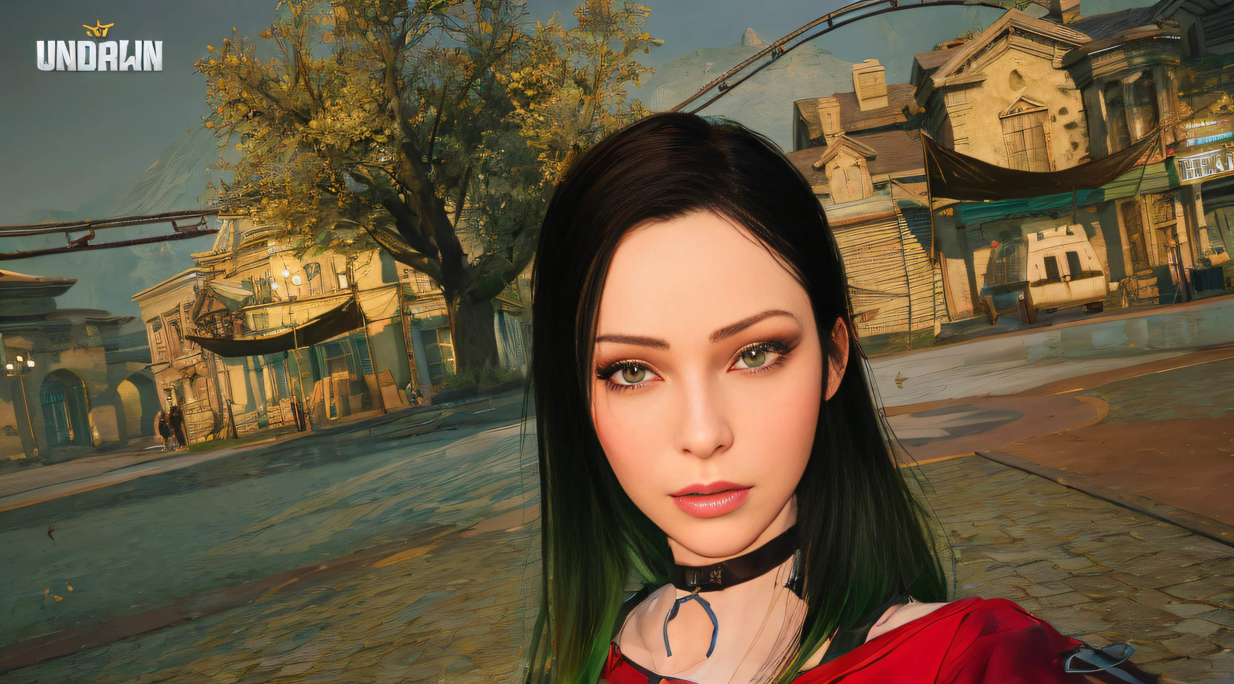 there is a woman with green hair and a red shirt, beautiful screenshot, character close up, with very highly detailed face, portrait of tifa lockhart, alluring mesmer woman, character close-up, close up character, with long hair and piercing eyes, second life avatar, female character, italian looking emma, hyperrealistic schoolgirl, realistic restored face