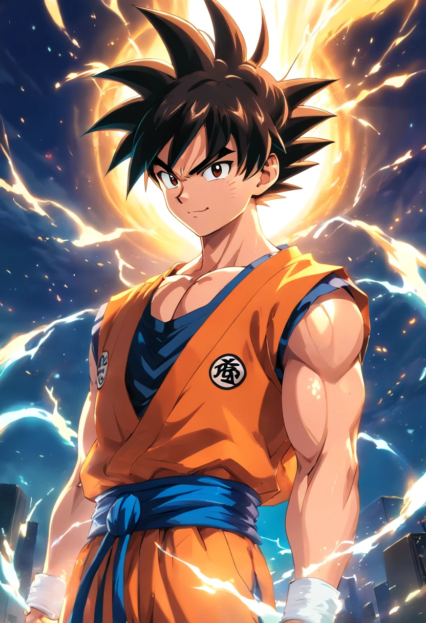 Goku, corpo inteiro, cabelos verdes, Sem camisa, estilo anime, pele amarela brilhante, super musculoso, fundo branco, dando soco, gritando