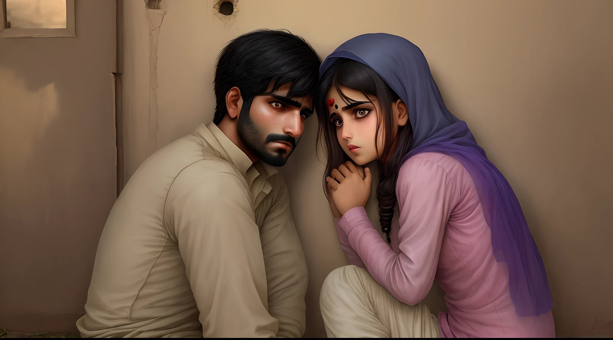 Beard muslim boy and hijab muslim girl