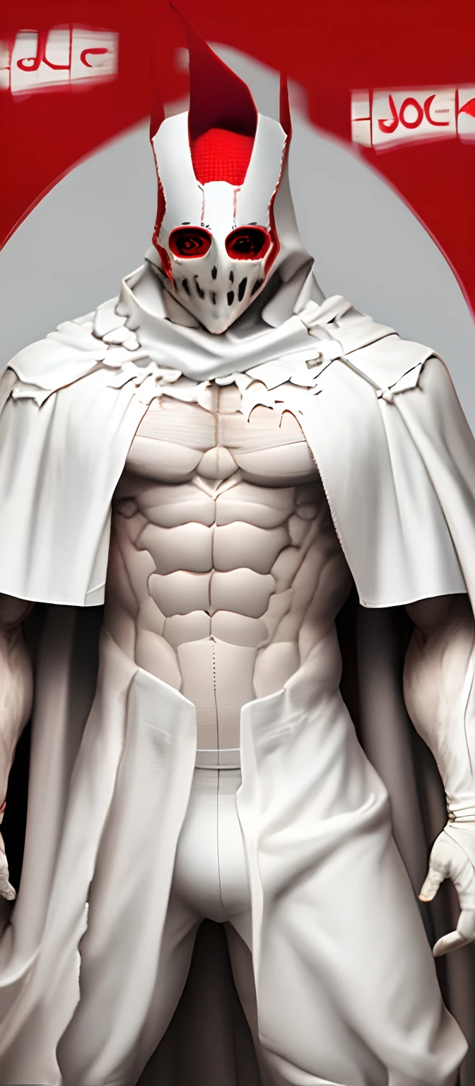 Mask Hollow Creature Bleach White, Black Cape, Red Scarf, White Muscle Body, Roupa coladinha musculos aparentes