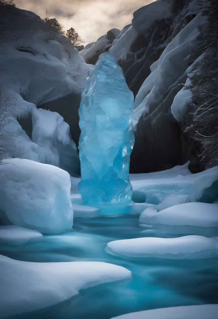 (best quality,alto:1.2),ultra-detalhado,Realistic,escultura de gelo, ice statue, gelo lindamente esculpido,luz cintilante,reflection,detalhes finos,Texturas delicadas,cristal,sombras sutis,Artesanato meticuloso,shimmering surface,temperatura de congelamento,cor azul gelada,mesa com entalhes intrincados,Arctic atmosphere,artistic masterpiece