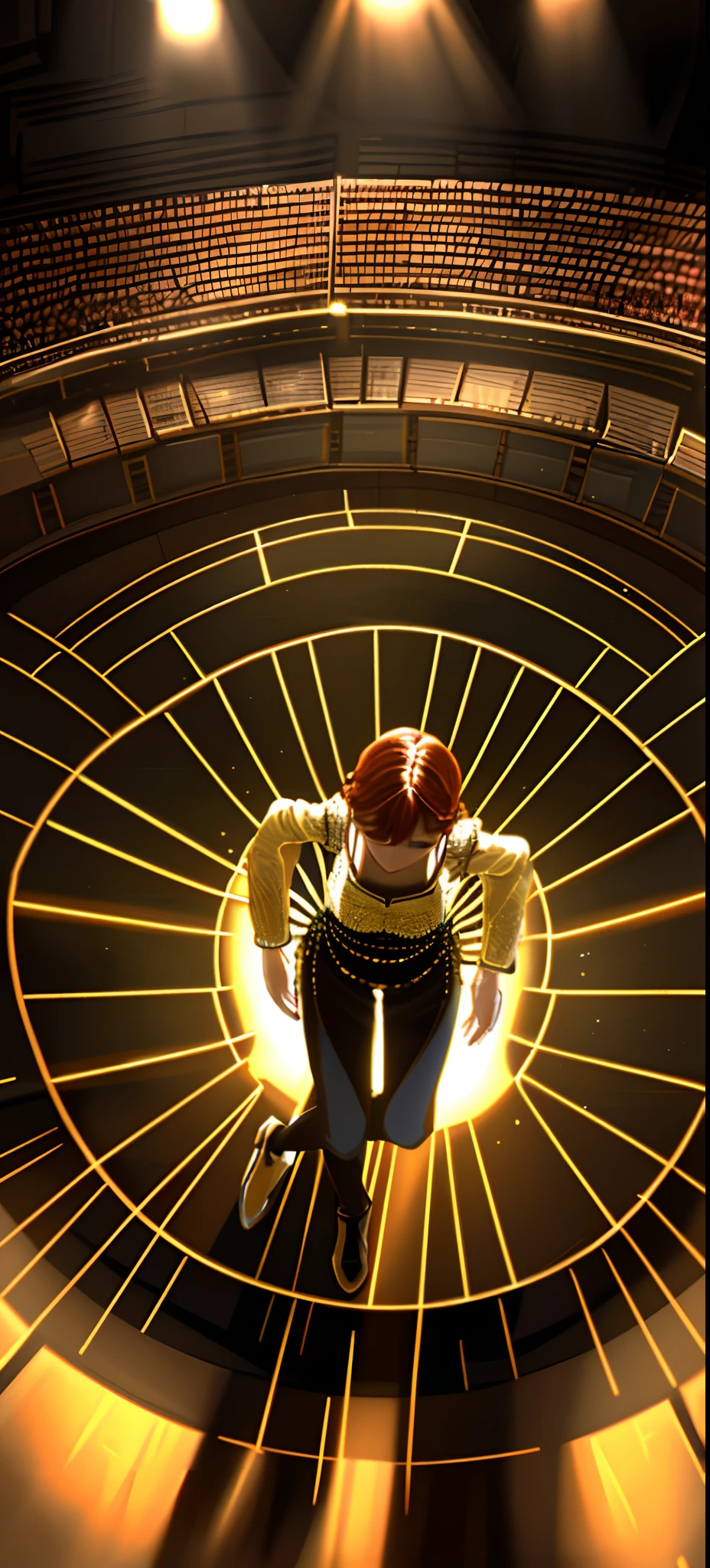 A high resolution,Masterpiece,Best quality,Extremely detailed,NSFW,1girll,Expansive opera stage，（looking from above，Below is the stage），A girl standing on stage to make a curtain call，With his head bowed，red long skirt，Pull the skirt with both hands，（Exquisite stage：1.2），（spotlight lights：1.5），lamp lights，Complicated details，（tmasterpiece：1.2），（best qualtiy），4k，ultra - detailed，（dynamic compositions：1.4），detail-rich