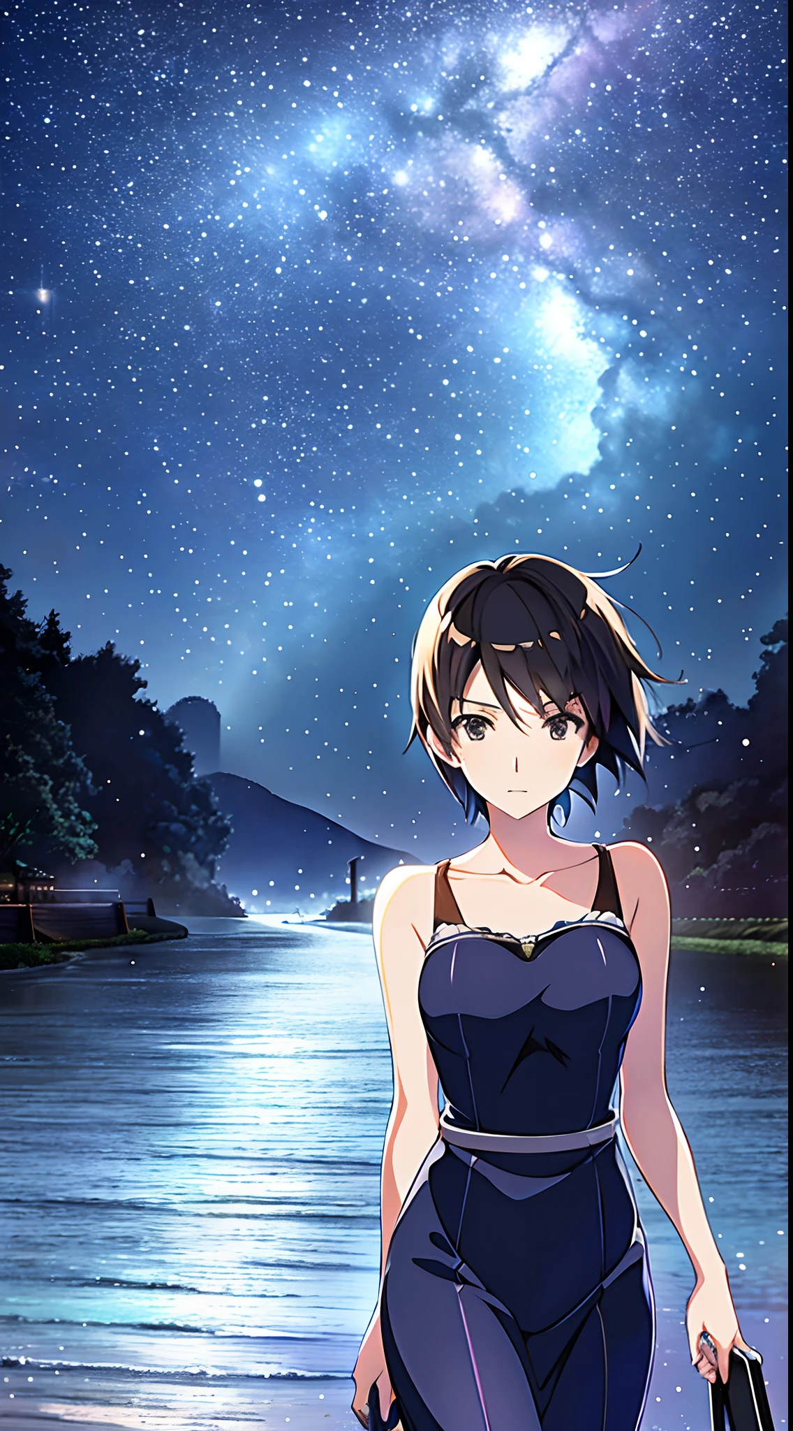 Romantic train，Makoto Shinkai anime，Makoto Shinkai anime art，Walk through the waters，Rainbow after rain，starry sky bright