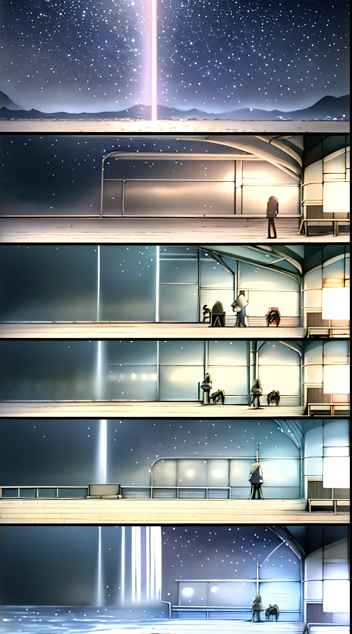 Romantic train，Makoto Shinkai anime，Makoto Shinkai anime art，Walk through the water，Rainbow after rain，starry sky bright
