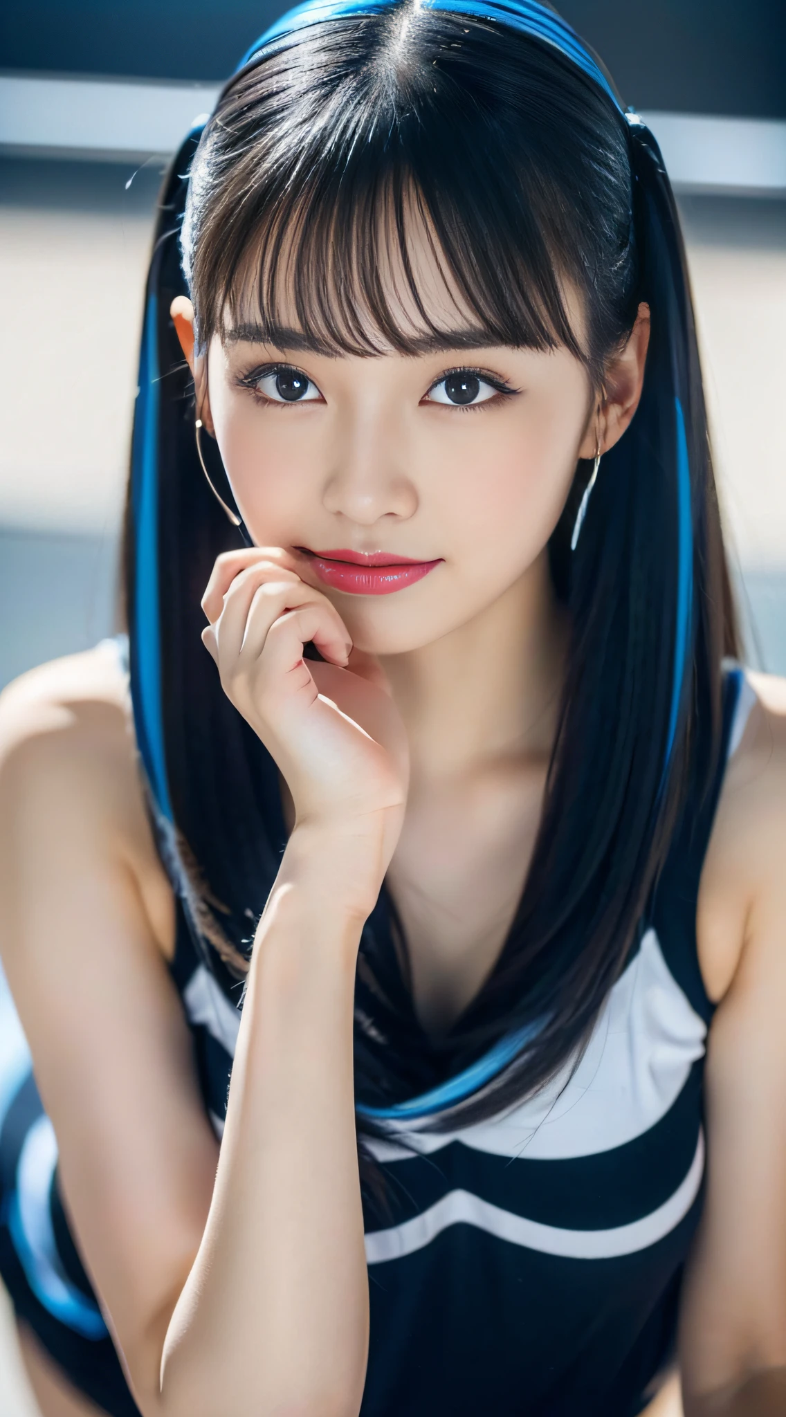 (((32K,very high res, high detailing, highly accurate,masterwork))),Raw photo & realistic atmosphere,beautiful dark blue eyes,Detailed mouth,Glossy lips,Detailed eyebrows,Soft white skin that shines with every detail,,Eyes drawn in detail、Very beautiful eyes with azure eyes,Detailed lips、Very beautiful face,Very well-formed face、Lifelike face,shiny beautiful lips,Beautiful eyebrows,Infinite reality,Best design,(Insanely cute Japan 17 year old girl,Healthy style,Beautiful breasts with big breasts,Very cute beautiful girl,Little Girl:1.1),Best Natural Makeup,Japanese ido,Korean Idols,Japan Cheer Girl,Korean Cheergirls,Moist eyes,Dark beautiful eyes,Beautiful butt,beauty legs,,camel's foot,,Skinny Fingers,Detailed beautiful legs:1.3),超A high resolution、,Natural and realistic face,Back lighting,Pure eyes are too cute,(((photorealisim))),Reality Live Action,(Simple piercing,Glossy nail art:1.1),(short hair with shiny blue hair,Horizontal marshalling,独奏,natural make up:1.3),(Beautiful cheerful girl,Packed match venues:1.3),(Full Body Costume Display,Photograph the whole body,Colorful and sexy cheergirl costume based on gold and high detail design,Sexy cheergirl costume with a lot of exposure,Sexy Cheergirl in,High Definition High Resolution Very Beautiful and Cute 17 Year Old Sexy Cheering Figure Cute Cheering,hair pin,hair adornments,hairaccessories,Little girl sleeping on the ground facing down in micro mini skirt1:1.5)