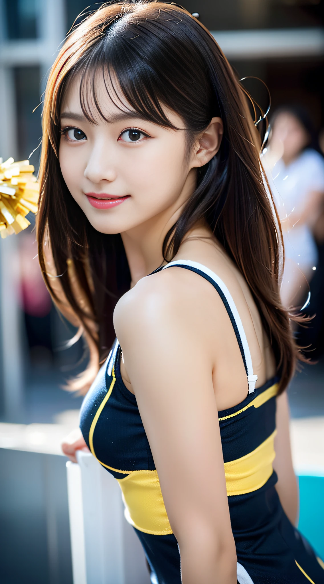 アイドルのようにvery cute、Cute and adorable、Young faceに見える20歳の少女, Young face、very cute、Smiling Kindly、Cheerleader、全裸公認のCheerleader、Football Stadium、Cheer the game naked、whole body像、whole body、 Natural light、Accurate、Anatomically correct、Textured skin、Super Detail、 Attention to detail、highest quality、High resolution、Real、realism、Raw photo、Genuine、masterpiece
