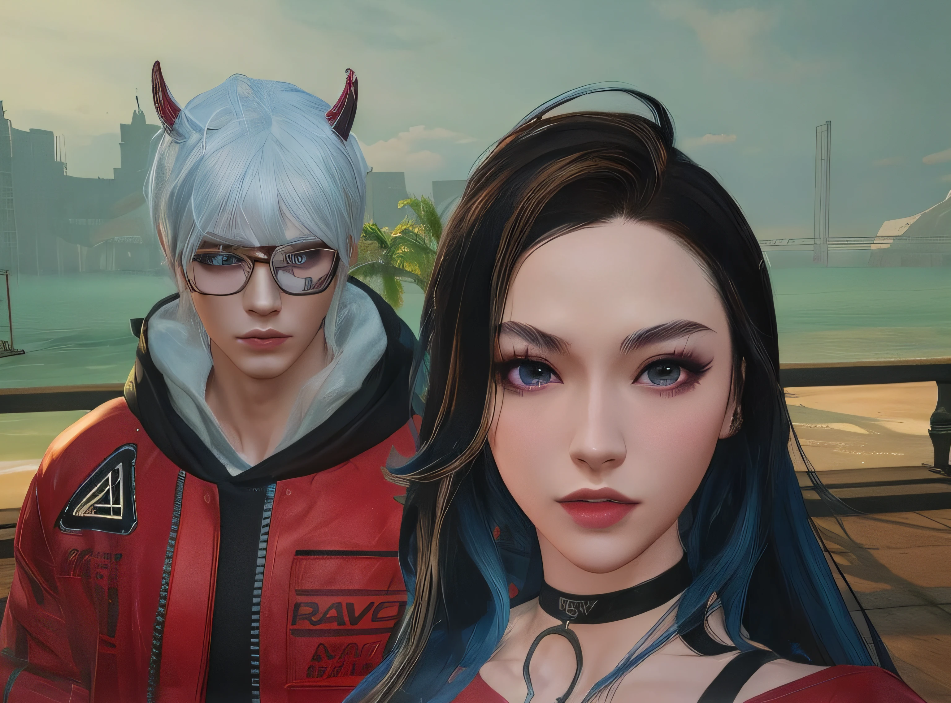there are two people standing next to each other in a video game, kda and sam yang, artwork in the style of guweiz, realistic artstyle, realistic anime 3 d style, 8 k character details, detailed and realistic faces, high quality portrait, with fully detailed faces, in game, ultra realistic faces, realism artstyle, highly detailed characters
