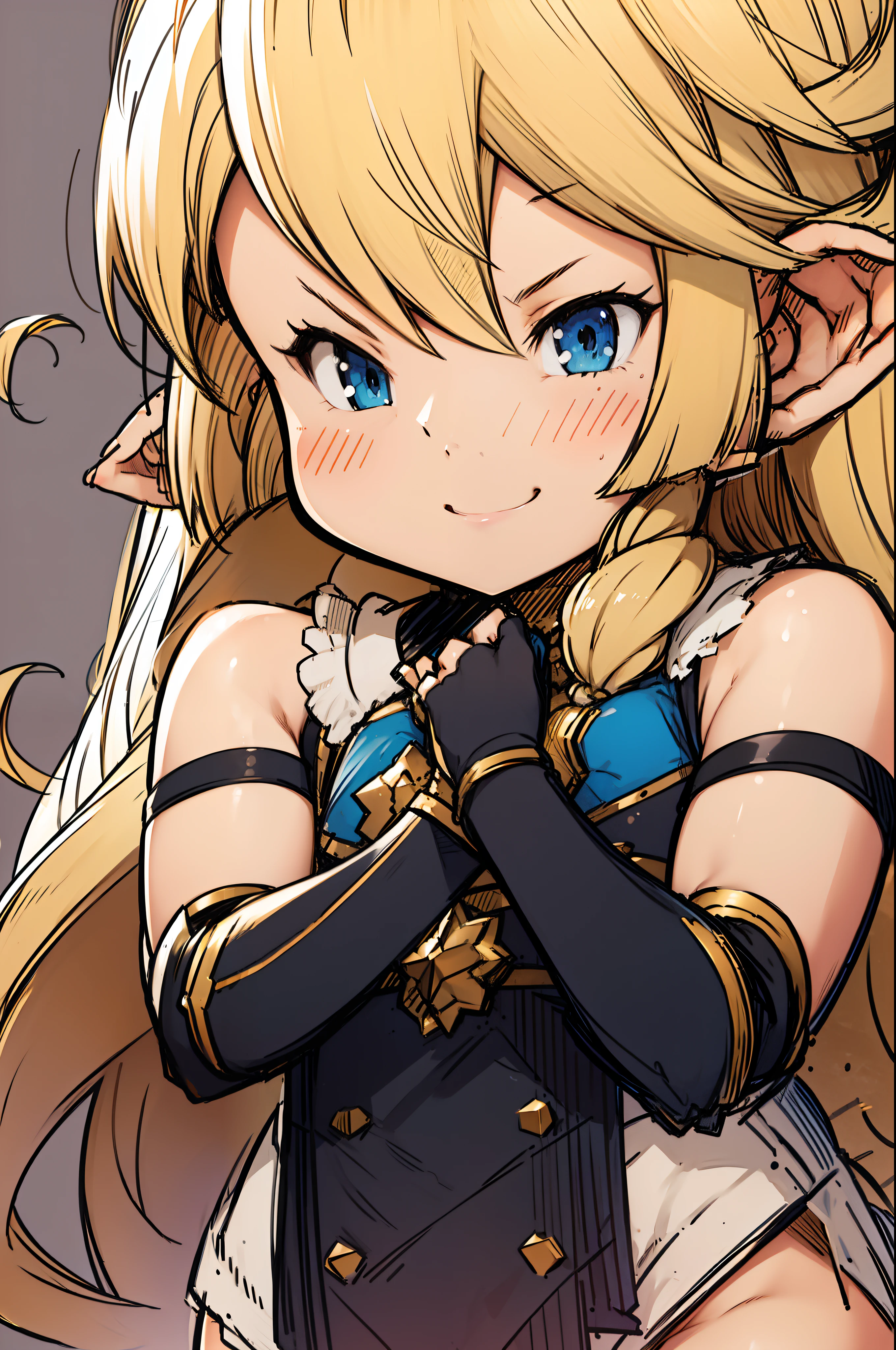 (GBFCHARLOTTA,****,sketch,:1.2), gauntlets,actionpose, nsfw, blonde hair, happy