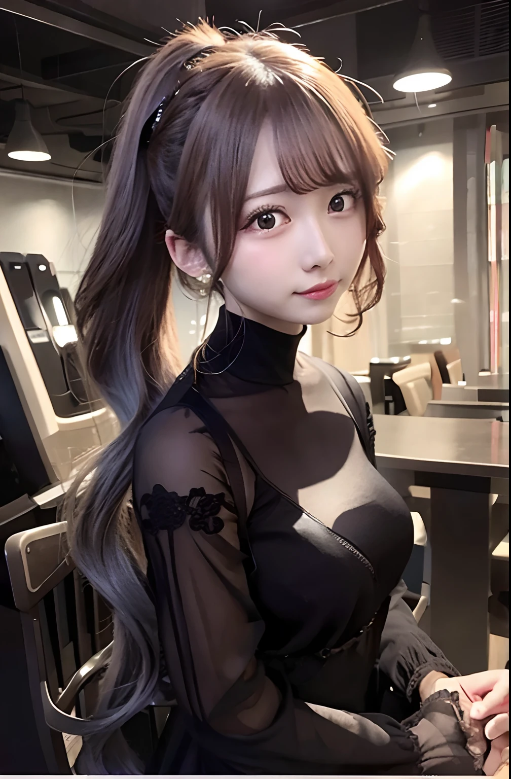 A close up of a woman in a black dress posing for a picture - SeaArt AI