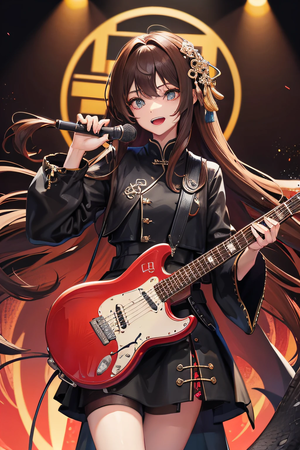 femele,singers,quadratic element,solo person,microphones,All ages,brunette color hair,chineseidol,guitar,Black Snake,