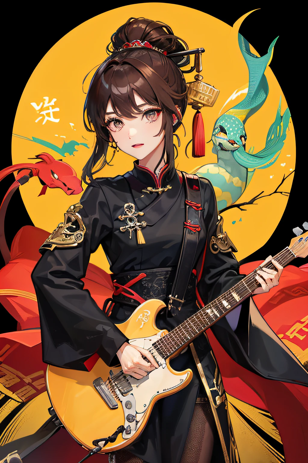 femele,singers,quadratic element,solo person,microphones,All ages,brunette color hair,chineseidol,guitar,Black Snake,