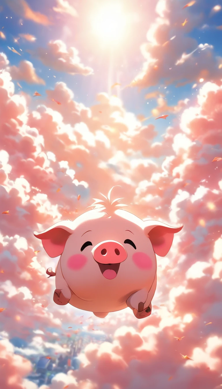 (best quality,4k,highres),(realistic:1.37),vivid colors,sharp focus,physically-based rendering,ultra-detailed,clouds made pig,lively sky,ocean of clouds,playful pig,fluffy clouds,pig-shaped clouds,puffy white clouds,piggy in the sky,sunny sky,blue sky,white clouds,smiling piggy,joyful pig